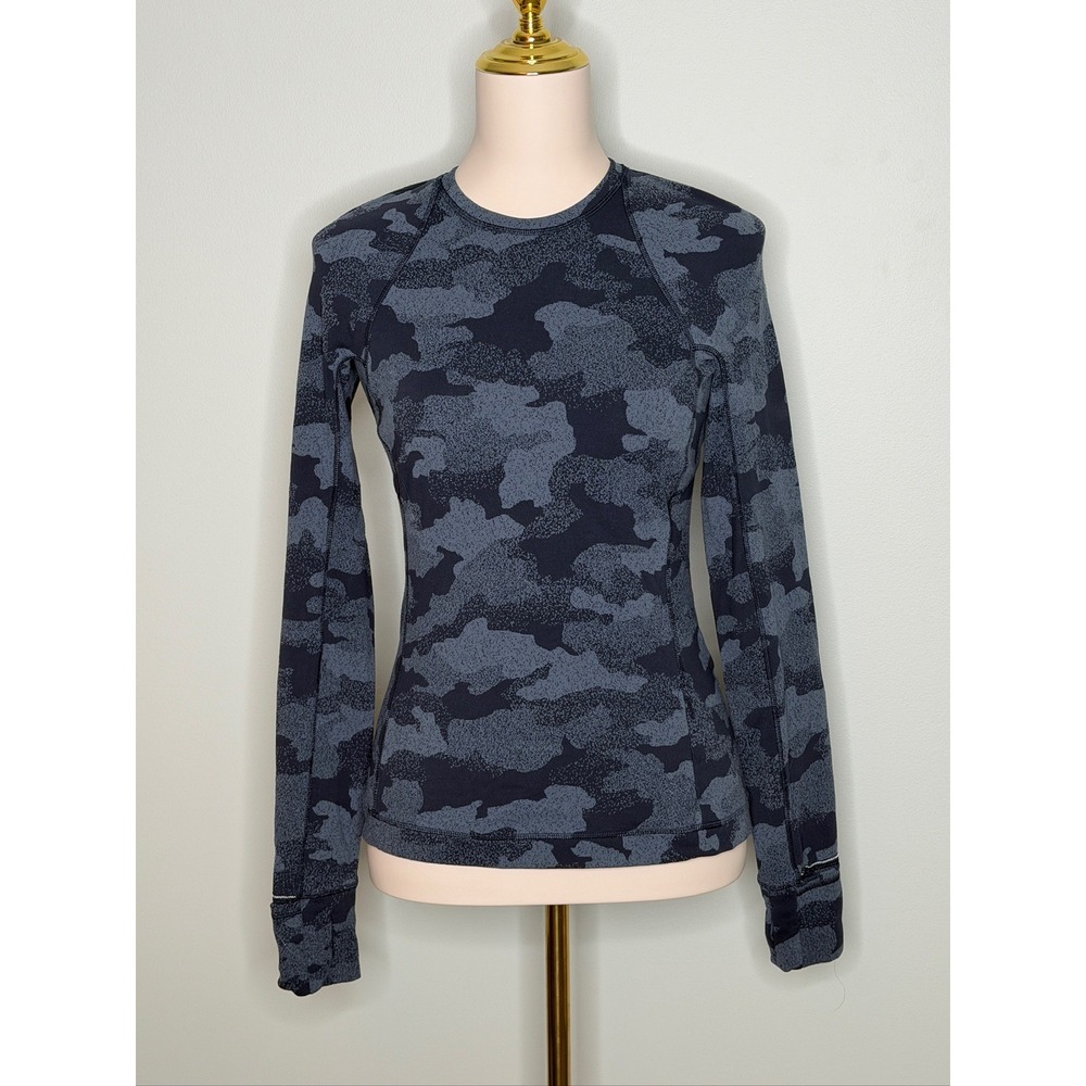 Lululemon Swiftly Tech LS 2.0 Blue Navy Camo Size 6 Thumbhole Running Top